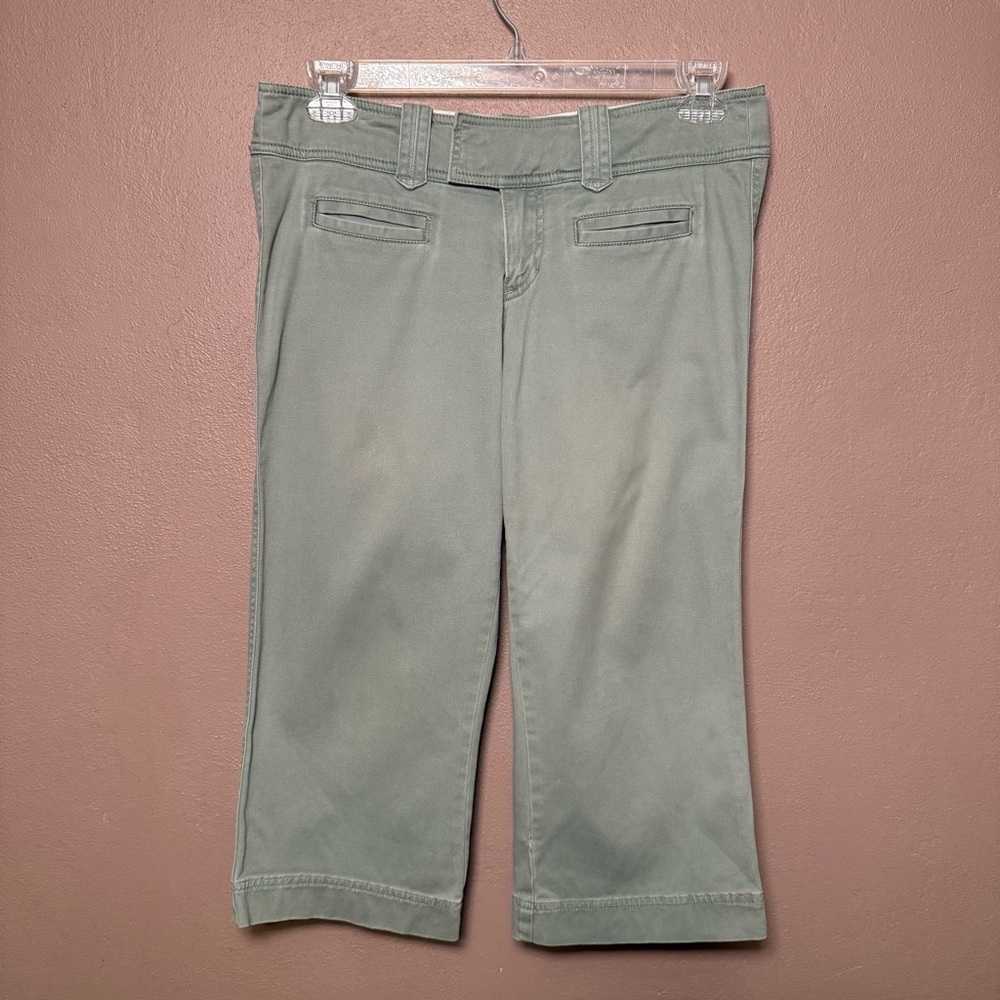 Abercrombie & Fitch Womens Cropped Green Cotton Wide Leg Cargo Capris Size 8 Y2K